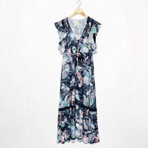 Hunter Bell Printed Harrison MIDI Floral Dress blue crepe abstract women's us 0